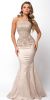 Embellished Bodice Round Neck Fit-n-Flare Long Prom Dress in Champaign